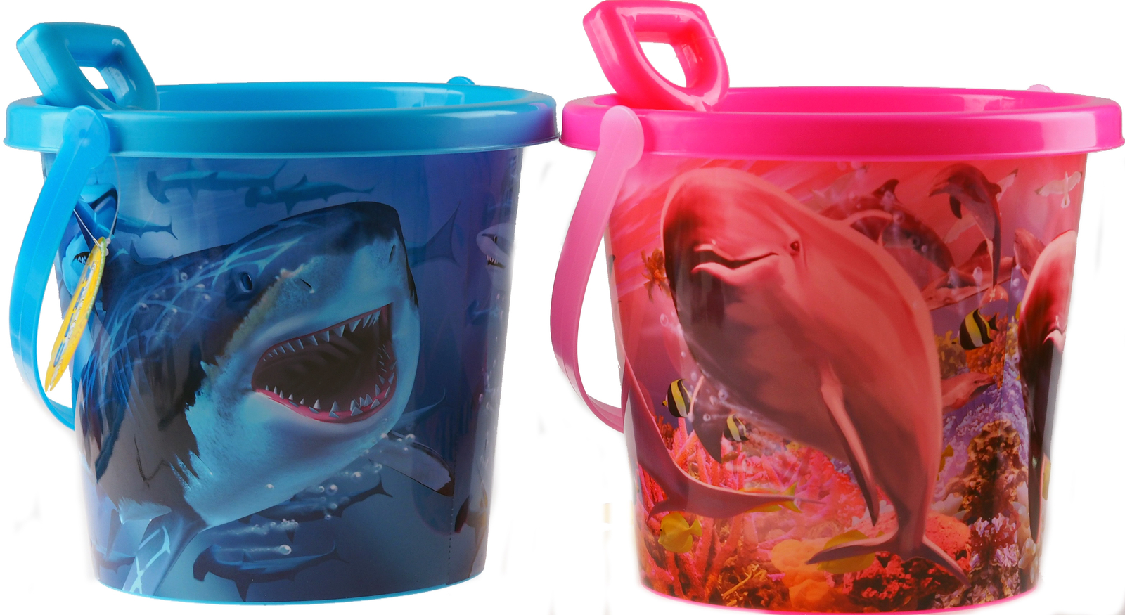 Blue Shark And Pink Dolphin Bucket And Spade Sets - Beach Toy (Set of 2)