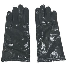 Womens Sleek Shiny Gray Patent Leather Gloves Acrylic Lined