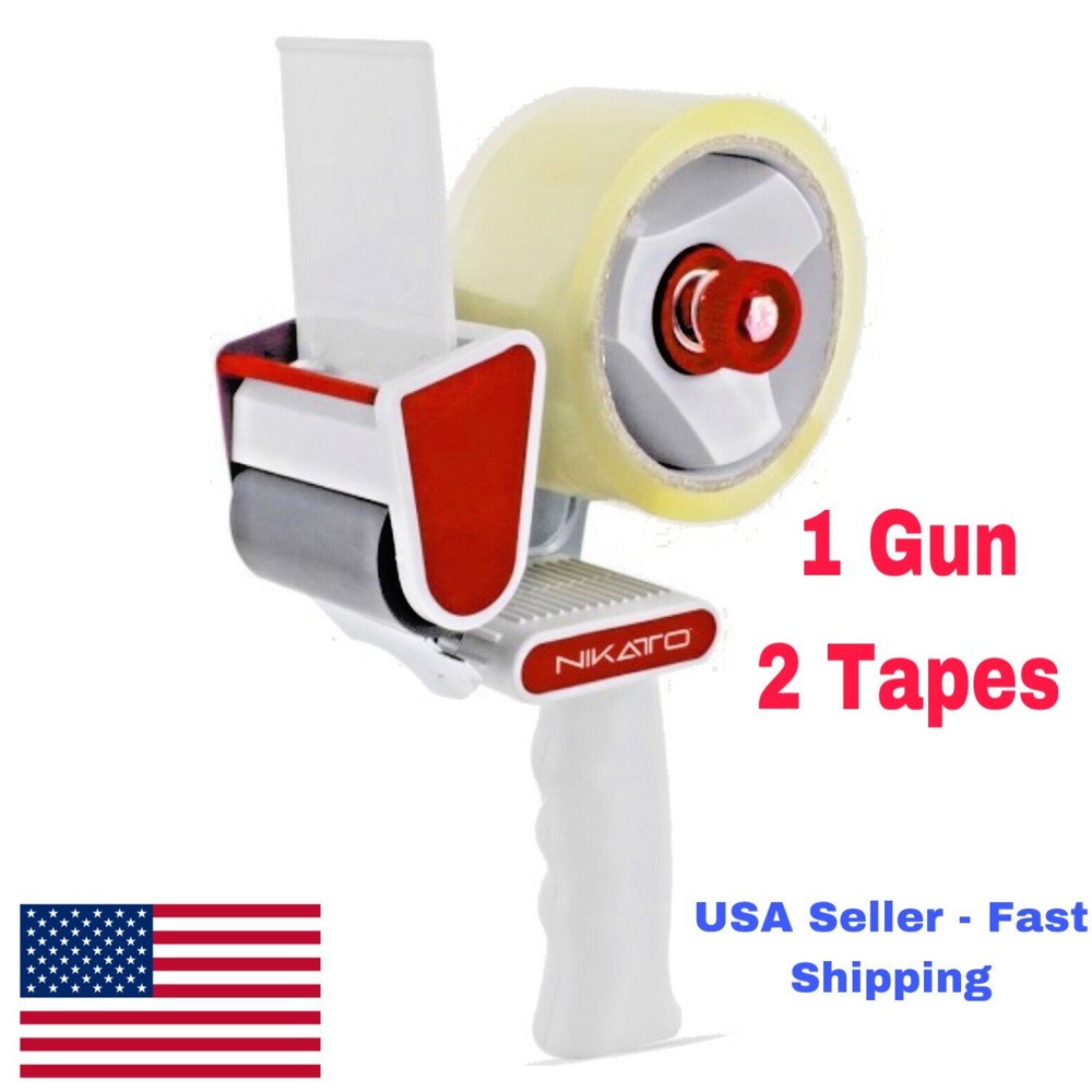 Packing Tape Gun Dispenser + 2 Rolls Heavy Duty Tape, NIKATTO USA STOCK