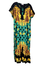 Ladies Viscose Short Sleeves Green Printed Lounging /Sleep Maxi Dress Size XL