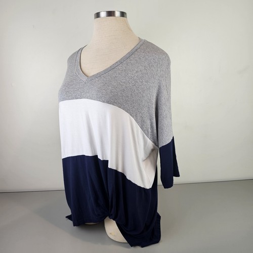 Umgee Womens Oversized Boxy Knit Tunic Top Navy Gray White Size Medium - Picture 4 of 11