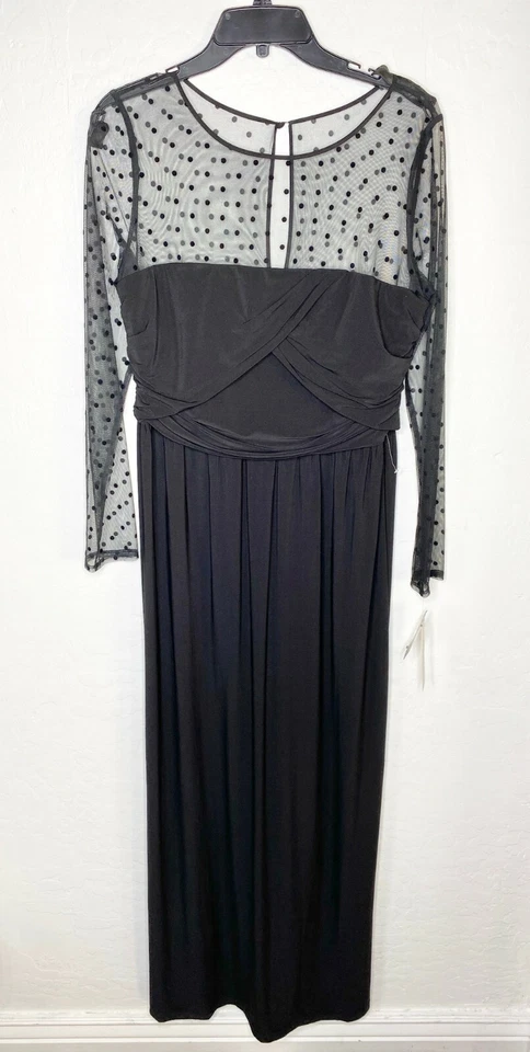 Maxi Vestido ELIZA J Negro Ilusión Yugo Transparente Lunares Elastizado Jersey 14 L Foto 4 de 4