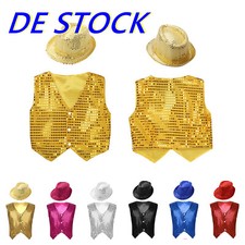 DE Unisex Jungen Pailletten Weste Glitzer Anzug Kinder Jacke Hip Hop Jazz Tanz