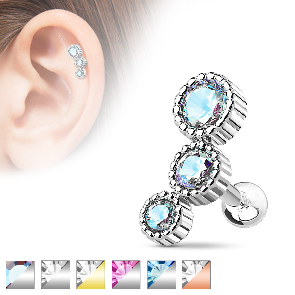Round CZ Surgical Steel Helix Tragus Barbell Cartilage Bar Stud