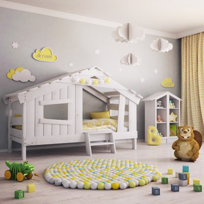 APART CHALET Kinderbett, Spielbett, Jugendbett, Spielhaus, massive Kiefer, weiss