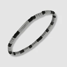 DKNY Men's Black Silver Beaded Stretch Bracelet
