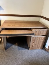 Brown Wood Grain Computer Desk with Pull-Out Keyboard Tray & 2 Drawers