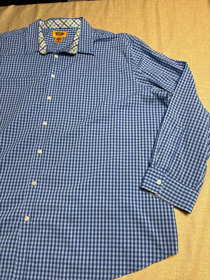 Foundry Men’s Plaid Button Down Collared Shirt Blue Long Sleeve 4X - Image 3 of 4