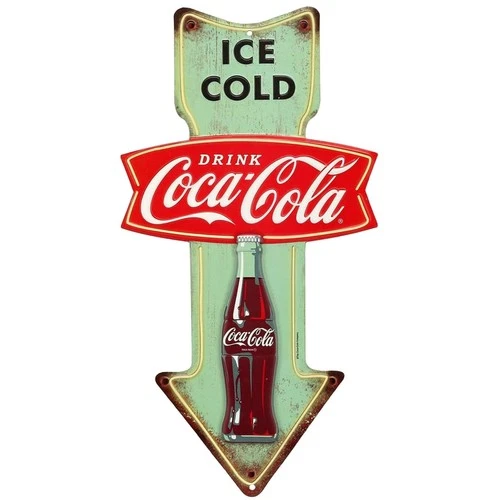 Retro Coca-Cola Arrow Metal Sign - Classic Diner Style for Kitchen & Man Cave
