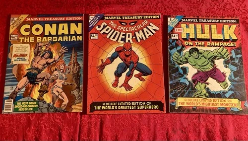 Lot Of 7 VTG Treasury-Sized Marvel Comic Books Spider-Man, Hulk, Defenders More
