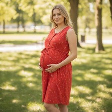 Gap Button Front Maternity Dress Small Sleeveless Hula Red/ Orange Floral Pocket