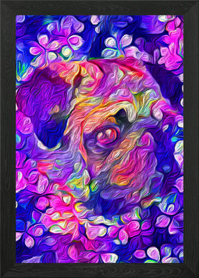 Niedlicher Mops Fantasy Garten gerahmtes Wandbild Poster Leinwanddruck Bild