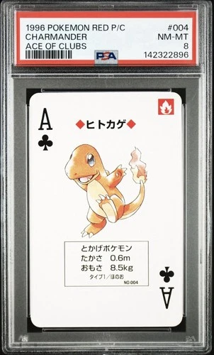 1996 POKEMON RED VERSION PLAYING CARDS ACE OF CLUBS #004 CHARMANDER PSA 8