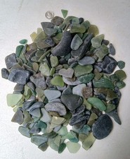 BEACH SEA GLASS SURF TUMBLED GREEN OLIVE LOT OVER 250 PIECES 2 LBS