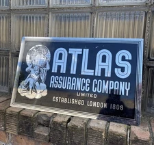Vintage 1930’s Chrome Art Deco Atlas Assurance Co Metal Sign W