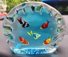 Vtg Murano Italy Glass Tropical Aquarium Fish~Clam Shell~5 Fish