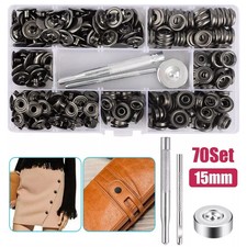 70 Sets 15mm 5/8" Heavy Duty Snap Fasteners Kit Metal Button for Leather Craft