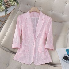 Femmes Sequin Coeur Jacquard Blazer Perle Synthétique un Bouton Revers Robe Suit