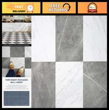 12x12 Peel and Stick Floor Tiles - Bonneville Grey White Marble Design, Easy I