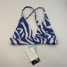 M S Collection Non Wired Plunge Bikini Top Size UK 8 UPF 50 Blue/White NEW