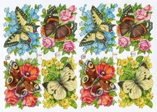 Glanzbilder Oblaten scrap die cut Oblatenbogen PZB 1352 Schmetterlinge Blumen