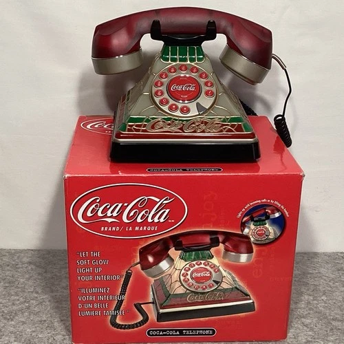 NEW In The Box Vintage Coca-Cola Illuminated Stained Glass Phone Tiffany Style