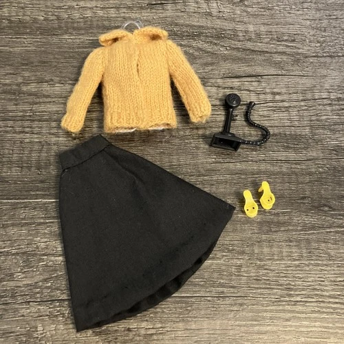 Vintage Barbie Size 1960s Outfit Set- Pretty Knit Sweater, Skirt & Accessories