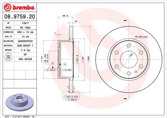 Disque de frein BREMBO 08.9759.20 résistant au voilage pour IVECO chargé
