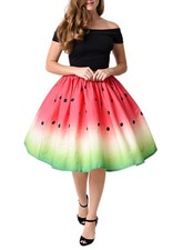 Women's Digital Print High Waisted A-Line Pleated Vintage Midi Skirts Bbzq 001