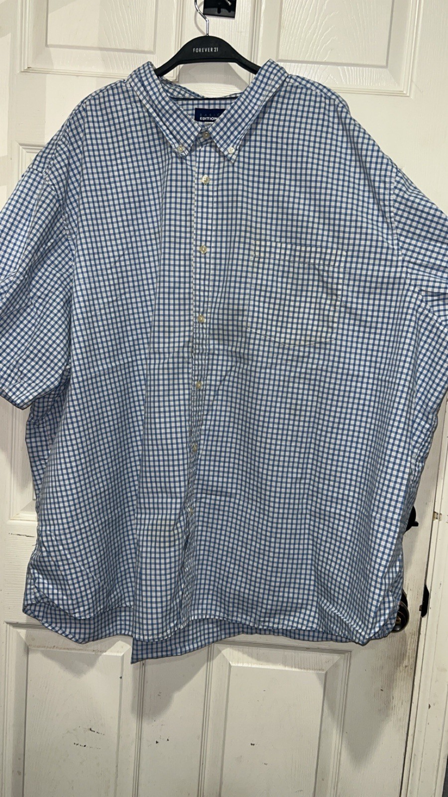 Basic editions white and blue checkered button up… - image 1