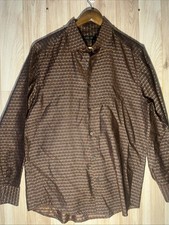 Jhane Barnes Silk Blend Shirt Mens Medium Brown Geometric Jacquard
