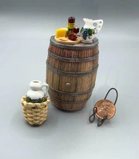 MINIATURE DOLLHOUSE 1:12 SCALE REUTTER WINE SET ON BARREL - 1.857/1