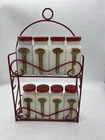 Vintage Set of (8) Art Deco Griffith's Milk Glass Spice Jars w/ Metal Rack