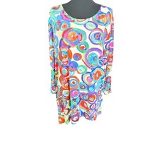 Peck & Peck Colorful Print asymetricalTop Long Sleeve Casual XXL