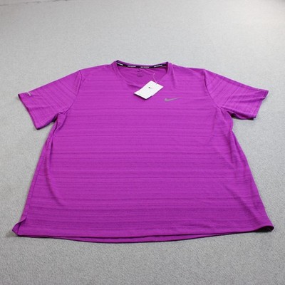 Nike Dri-FIT Shirt Mens XL Purple Running Striped Short Sleeve Gym Workout Hike