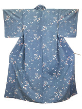 Vintage Komon Kimono Seide Hitokoshi Chirimen Blumenmuster Japan Traditionell