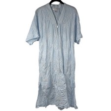 Oscar de la Renta Embroidered Cotton Kaftan XS Light Blue Floral Cover Up
