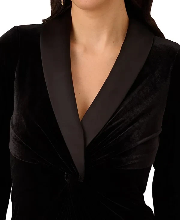 Vestido de esmoquin para mujer Adrianna Papell negro de terciopelo con frente torcido talla 6 Foto 3 de 4