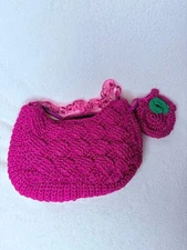 Kurt Geiger London Crochet  Pink Glittery Purse With Fruit Coin Purse Cute!!!