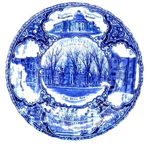 Antique 1890's SOUVENIR OF YALE OLD BRICK ROW Blue Plate 9" Made in England NICE