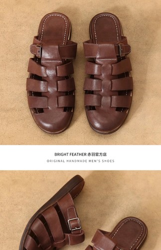 Roman Style Real Leather Men Buckle Strap Weave Colosed Toe Sandal Slipper Shoes - Picture 15 of 23
