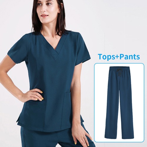 Medical Uniform Nurse Scrub Set Men Women Straight Classic V-Neck Hospital Cloth - Picture 6 of 28