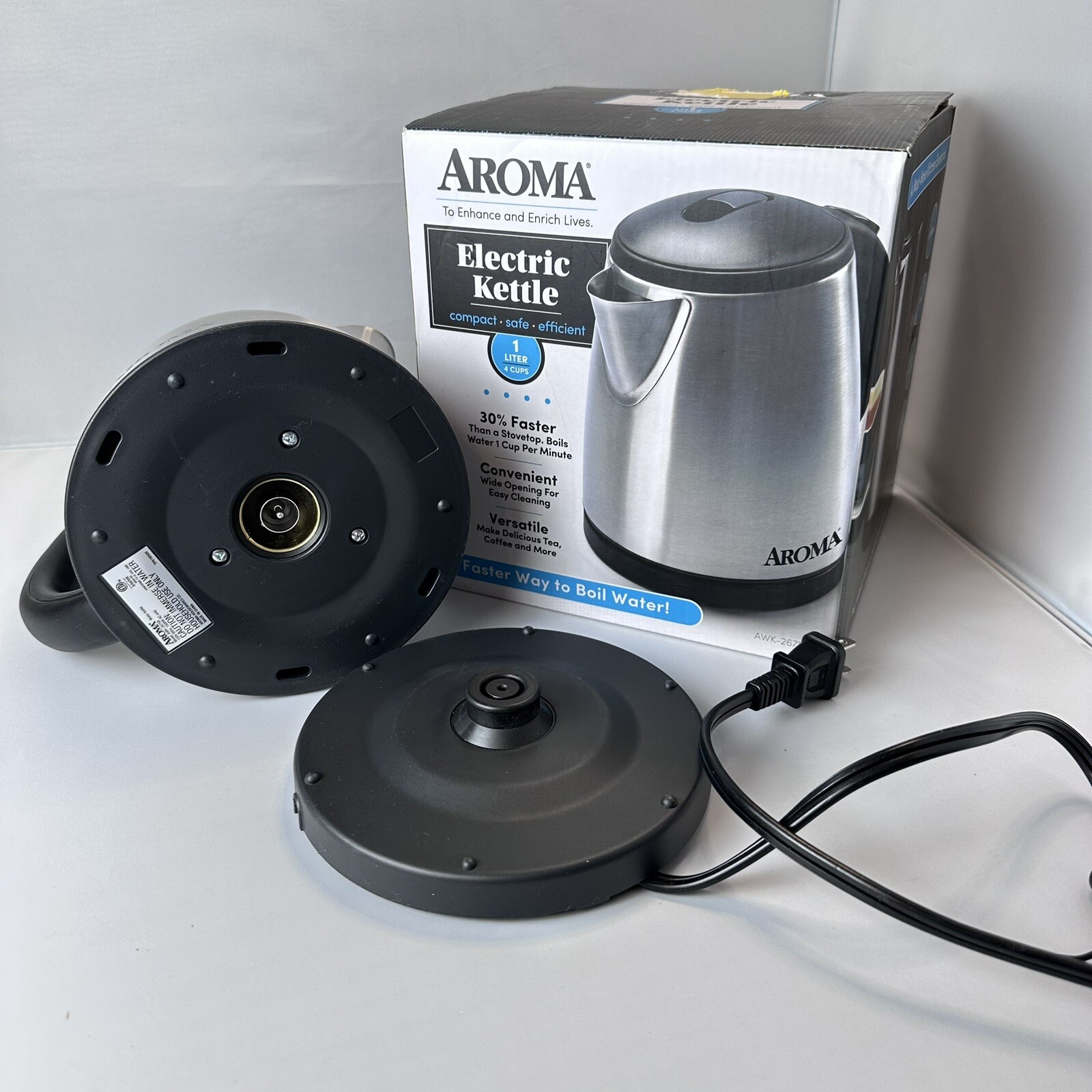 Aroma 1L Electric Water Kettle Stainless Steel Tea Coffee Rapid Boil