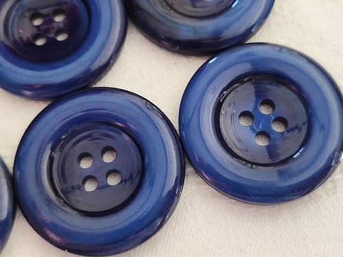 Lot Of 6 Large Vintage Blue Buttons With 3.3 Cm Holes For Coats Ref 211 - Picture 2 of 7