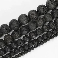 Natural 8/10mm Black Lava Beads Round Volcanic Rock Gemstone 15” 