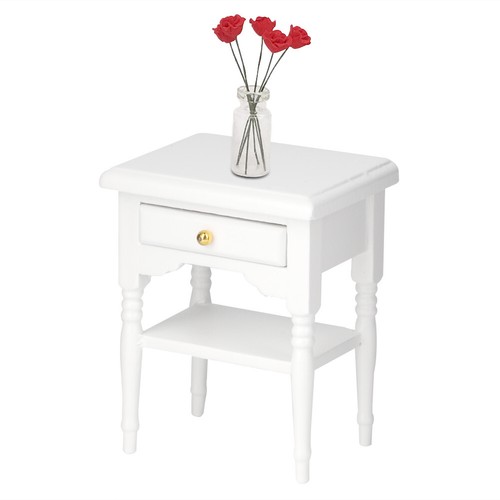Mini mesita de noche de madera para muebles de dormitorio de casa de muñecas 1:12 modelo - Imagen 4 de 10