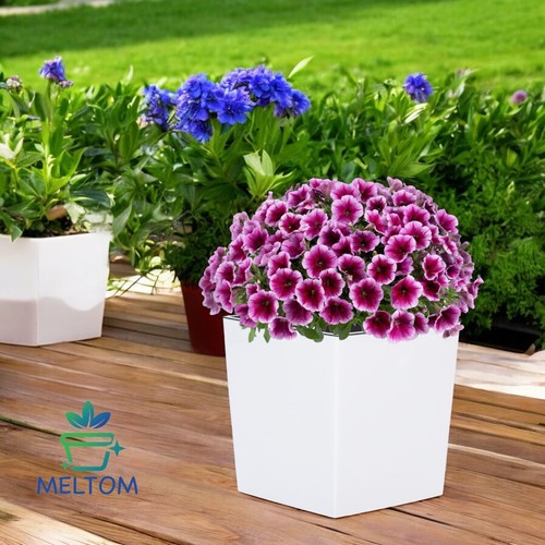 Blumenkübel Hochglanz Eckig Einsatz Übertopf Blumentopf Weiß 4 Größen SET - Bild 17 von 21