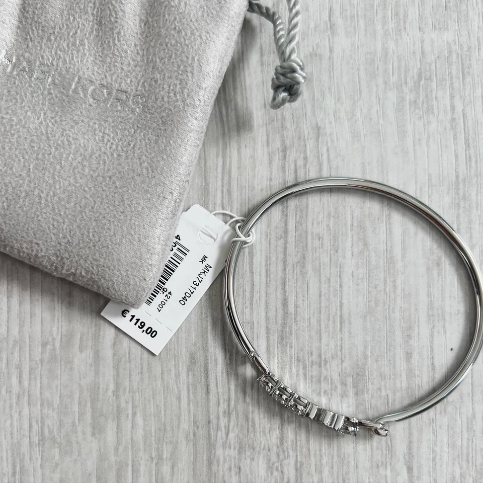 Michael Kors Bracciale Mk Logo Argento Zircone Cubico 4 Singolo Cristalli - Immagine 3 di 4