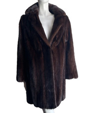 Real Natural Dark Chocolate Ranch Mink Fur Coat Brown Size L 12 14 Jacket 1960's