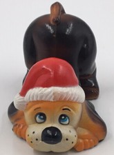 Vintage Plastic Christmas Puppy With Santa s Hat Sad Puppy Eyes